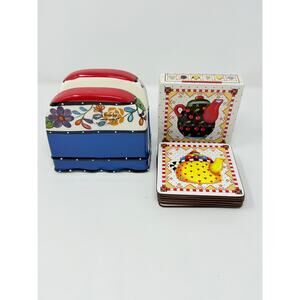 Mary Engelbreit Cork Coasters Teapot and Casa Vero Hand Painted Napkin Holder